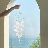 Shell Moon Wind Chime Wall Decor Hanging Mobile Decorative Ocean Handmade Home Decor Eye-catching Exquisite Creative（3pcs）