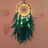 LED Lights Handmade Feather Dreamcatcher Wall Hanging Ornament Home Decor for Kids Children Girls Adults Bedroom Birthday Gift
