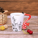 14 Ounce Sax Mug Musical Notes Coffee Mug Ceramic Saxophone Music Cup Gifts for Friend Mug Music Note Coffee(Red)