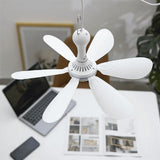2X Silent 6 Leaves USB Powered Ceiling Canopy Fan Hanging Fan for Camping Bed Dormitory Tent,2x usb Hanging Fan,White