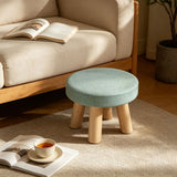 Round Wooden Foot Stool with Padded Seat - Solid Wood Stool for Footrest, Small Side Table, or Extra Seating - Compact Ottoman for Bedroom, Hallway, Patio, or Garden - Portable Space-Saving Stool