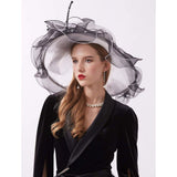 Women's Church Hat Organza Fascinator Wedding Tea Party Hat Wide Brim Sun Hat
