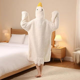 White Goose Onesie Pajamas, Adult Fleece Hooded Blanket Sleepwear, Funny Animal Cosplay Costume for Winter, Party & Halloween
