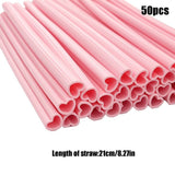 Heart Shaped Straws Pink Cute Straws Individually Wrapped Straws for Valentine's Day Wedding Birthday Party (50Pcs)