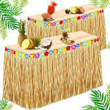 Party Table Skirt Decorations, 9 Feet X 29.5 Inch Gold Hawaiian Themed Grass Table Skirt, Tropical Hawaiian Party Decorations, Hawaiian Summer Beach Themed Party Decor