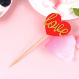 Valentine's Day Red Heart Cake Picks Bamboo for Cake Decoration 20Pcs
