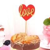 Valentine's Day Red Heart Cake Picks Bamboo for Cake Decoration 20Pcs