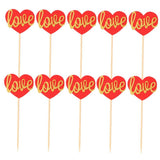 Valentine's Day Red Heart Cake Picks Bamboo for Cake Decoration 20Pcs