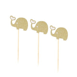 Glitter Elephant Cupcake Toppers Golden Picks for Party and Festival 3Pcs