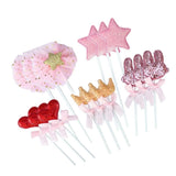 15pcs Lovely Cloth Cake Toppers with Crown Star Bowknot, Reusable