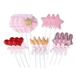 15pcs Lovely Cloth Cake Toppers with Crown Star Bowknot, Reusable