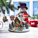 Christmas Tabletop Decor, Snowman Gingerbread House Decoration for Indoor, Xmas Desktop Decor for Home Holiday New Year, 17*20cm