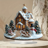 Christmas Tabletop Decor, Snowman Gingerbread House Decoration for Indoor, Xmas Desktop Decor for Home Holiday New Year, 17*20cm