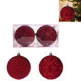 Flocked Burgundy Christmas Ball Ornament Set 2PC 10cm Tree Decorations