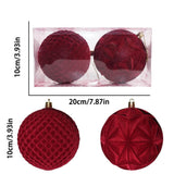 Flocked Burgundy Christmas Ball Ornament Set 2PC 10cm Tree Decorations