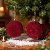 Flocked Burgundy Christmas Ball Ornament Set 2PC 10cm Tree Decorations