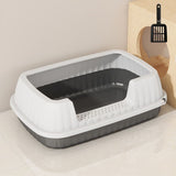 Open Cat Bedpan with Spoon,Shallow Splash Proof Travel Litter Box with Sand Drop Pedal High Side Low Entrance Cat Toilet Semi-Enclosed Adjustable for Kittens Elderly Cats Disabled Cats