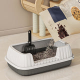 Open Cat Bedpan with Spoon,Shallow Splash Proof Travel Litter Box with Sand Drop Pedal High Side Low Entrance Cat Toilet Semi-Enclosed Adjustable for Kittens Elderly Cats Disabled Cats