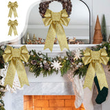 1 Pcs Gold Wired Ribbon Handmade Premade Burlap Bows for Wreaths Tree Decorations Gift Wrapping Outdoor Decoration (Gold)