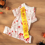 Halloween Dog Dress Scary Dog Halloween Costumes for Small Dog Girl Bloody Handprint White Puppy Dress for Cat Funny Pet Cat Clothes Costume with “DO NOT Enter” Sash for Holiday L