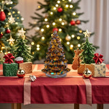 Holiday Christmas Tree Figurine, 3.5*2.2" Resin Crystal Christmas Tree Decoration Xmas Ornament for Fireplace Tabletop Centerpiece