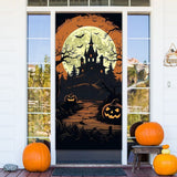 Halloween Pumpkin Ghost Door Scary Cover, 70.8 x 35.4 Inch Halloween Party Decoration Sign for Front Door Outdoor Windows Wall Halloween Theme Party Decorations