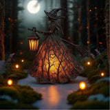 Halloween Witch Lamp, 1PC 7" Gothic Spooky Witch Decor with Holding Lantern, Small Stained Glass Witch Figurine Lights for Home Shelf Mantels Kitchen Porch Tabletop Party Decor Gifts