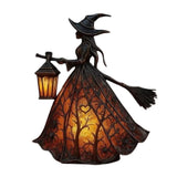 Halloween Witch Lamp, 1PC 7" Gothic Spooky Witch Decor with Holding Lantern, Small Stained Glass Witch Figurine Lights for Home Shelf Mantels Kitchen Porch Tabletop Party Decor Gifts