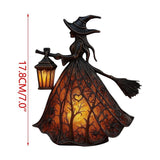 Halloween Witch Lamp, 1PC 7" Gothic Spooky Witch Decor with Holding Lantern, Small Stained Glass Witch Figurine Lights for Home Shelf Mantels Kitchen Porch Tabletop Party Decor Gifts