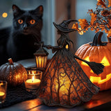 Halloween Witch Lamp, 1PC 7" Gothic Spooky Witch Decor with Holding Lantern, Small Stained Glass Witch Figurine Lights for Home Shelf Mantels Kitchen Porch Tabletop Party Decor Gifts