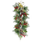 25 Inch Artificial Christmas Door Swag - Pine Cones Red Berries Bells with Greeting Card Faux Teardrop Wreath for Front Door Wall Home Decor