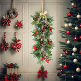 25 Inch Artificial Christmas Door Swag - Pine Cones Red Berries Bells with Greeting Card Faux Teardrop Wreath for Front Door Wall Home Decor