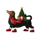 Lighted Dachshund with Tree Blow Mold Christmas Decoration,Black,Resin 9.84",Dachshund Decor Dog Figurines Gifts for Christmas Party Supplies Rearview Mirror Home