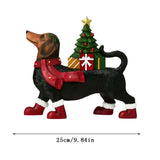 Lighted Dachshund with Tree Blow Mold Christmas Decoration,Black,Resin 9.84",Dachshund Decor Dog Figurines Gifts for Christmas Party Supplies Rearview Mirror Home