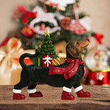 Lighted Dachshund with Tree Blow Mold Christmas Decoration,Black,Resin 9.84",Dachshund Decor Dog Figurines Gifts for Christmas Party Supplies Rearview Mirror Home
