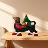 Lighted Dachshund with Tree Blow Mold Christmas Decoration,Black,Resin 9.84",Dachshund Decor Dog Figurines Gifts for Christmas Party Supplies Rearview Mirror Home