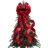 Christmas Tree Topper Large Buffalo Plaid Burlap Red and Black Gift Bow for Xmas Tree Handmade Holiday Party Decorations-13 x 45 Inch,Red