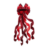 Christmas Tree Topper Large Buffalo Plaid Burlap Red and Black Gift Bow for Xmas Tree Handmade Holiday Party Decorations-13 x 45 Inch,Red