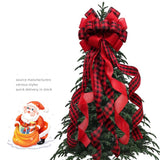 Christmas Tree Topper Large Buffalo Plaid Burlap Red and Black Gift Bow for Xmas Tree Handmade Holiday Party Decorations-13 x 45 Inch,Red