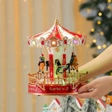 Animated Christmas Carousel with Musical LED-Light – Battery Operated Holiday Tabletop Decoration, Collectible Figurine Merry-Go-Round for Indoor Village Display (Christmas Carousel Horse)