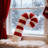 Christmas Pillows Candy Cane Throw Pillow Red White Round Decorative Pillow Christmas Decorations Soft Winter Pillow Cute Plush Pillow Cushions for Couch Sofa Bed, 14 Inch