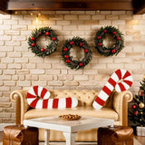 Christmas Pillows Candy Cane Throw Pillow Red White Round Decorative Pillow Christmas Decorations Soft Winter Pillow Cute Plush Pillow Cushions for Couch Sofa Bed, 14 Inch