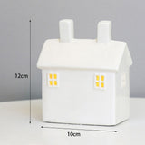 White Ceramic Christmas Village Houses, Christmas Village LED Lighted Houses, White Porcelain Village Houses, Christmas Scene Collection for Home Table Room Decor(Style 2)