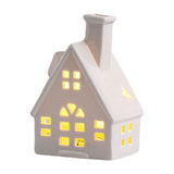 LED Lighted Ceramic House Decor - White Porcelain Village House with Warm Glow, Battery Operated Tabletop Light Up House for Christmas, Home Decor, Mantel, Shelf, Holiday Gift (B)