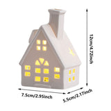 LED Lighted Ceramic House Decor - White Porcelain Village House with Warm Glow, Battery Operated Tabletop Light Up House for Christmas, Home Decor, Mantel, Shelf, Holiday Gift (B)