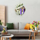 Easter Wreath with Cross - 13.8in Flower Lily & Tulip Bow Silk Scarf Religious Garland Spring Door Decor Easter Front Door Hanging Decoration (Purple)