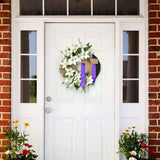 Easter Wreath with Cross - 13.8in Flower Lily & Tulip Bow Silk Scarf Religious Garland Spring Door Decor Easter Front Door Hanging Decoration (Purple)