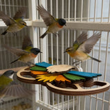 Wood Parrot Foraging Feeder, Interactive Puzzle Feeder for Small & Medium Birds, 6 Hidden Food Holes, Movable Feathers & Easy Cage Mount