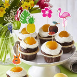 6PCS Tropical Cupcake Toppers Hawaiian Pineapple Flower Palm Tree Flamingo Guitar Cupcake Picks for Summer Beach Theme Party Favor