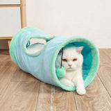1 Pcs Suede Fabric Pet Cat Tunnel With Puffball, Cat/Dog Toy,50*25 cm,Blue